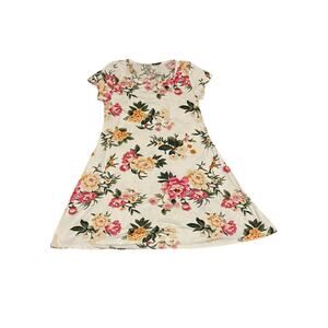 TMG White Floral Short Sleeve A-Line Mini Jersey Knit Dress Women's